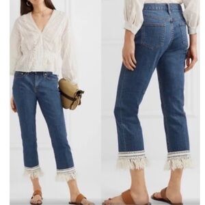 Tory Burch Connor Crop Fringe Hemmed Jeans Size 26 Beach Vacation Resort Holiday
